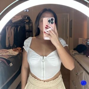 White Women's Top with Ruffle Sleeves